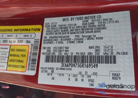 2016 Ford Fusion Se из США, поврежденный, VIN 3FA6P0H75GR169549